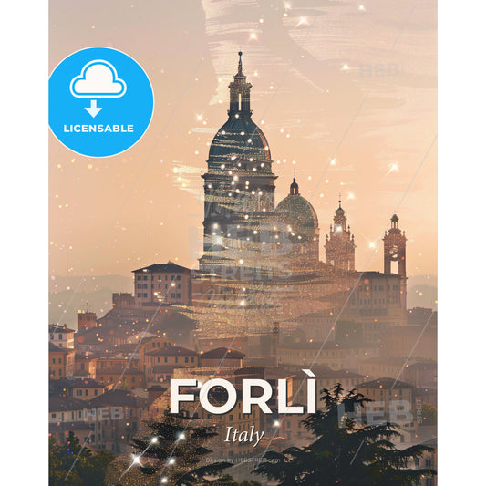 Forli Poster Art: Skyline Composite Architecture Sparkles - A city with many buildings - Square format print template
