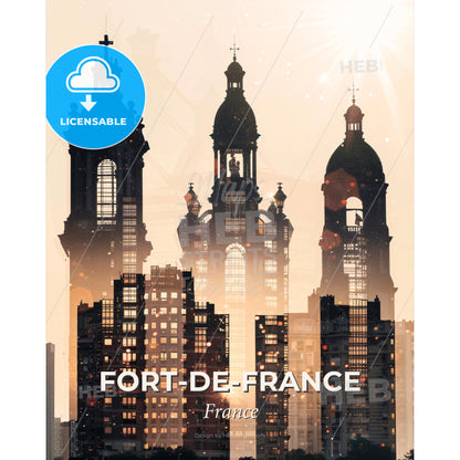 Fort-de-France Skyline Silhouette Art - A silhouette of a building with a few windows - Square format print template