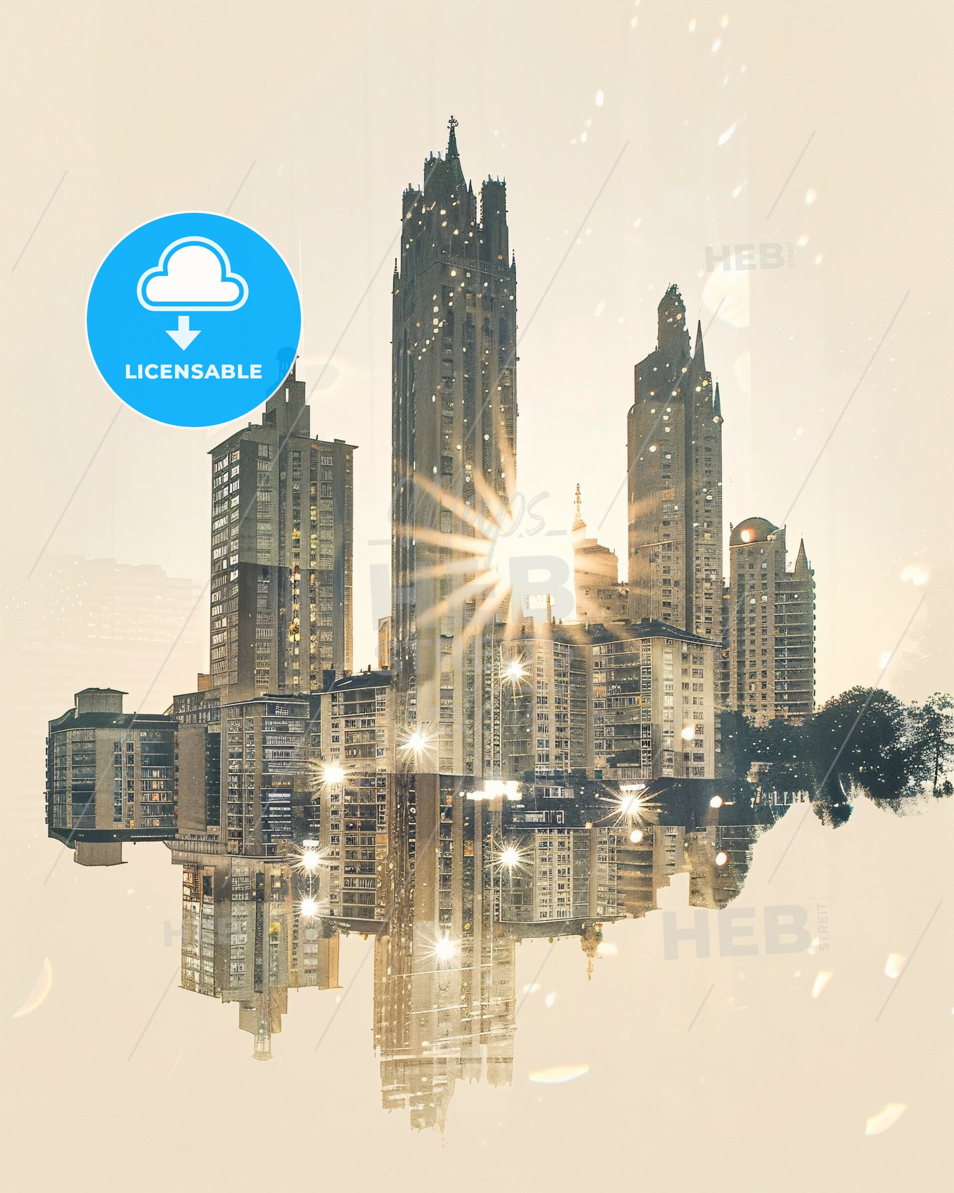 Fort-de-France City Skyline Art Composite Canvas Poster - A city with many tall buildings and a reflection of the sun