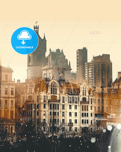 Fort-de-France Skyline Silhouettes On Beige - A city skyline with many buildings