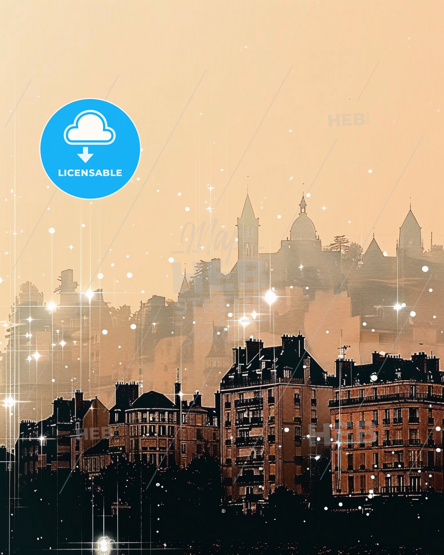 Fort-de-France France Skyline Poster Art - A city skyline with many buildings and stars