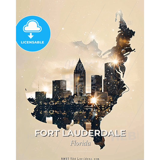Fort Lauderdale Icon Skyline Double Exposure Tapestry - A silhouette of a city - Square format print template
