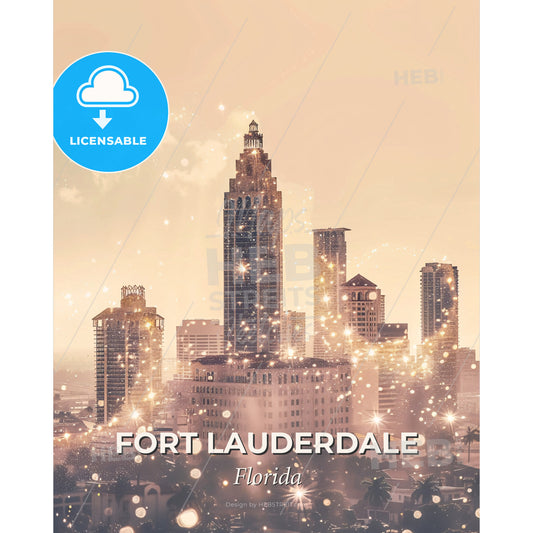 Fort Lauderdale Cityscape Skyline Composite Artwork - A city with many lights - Square format print template