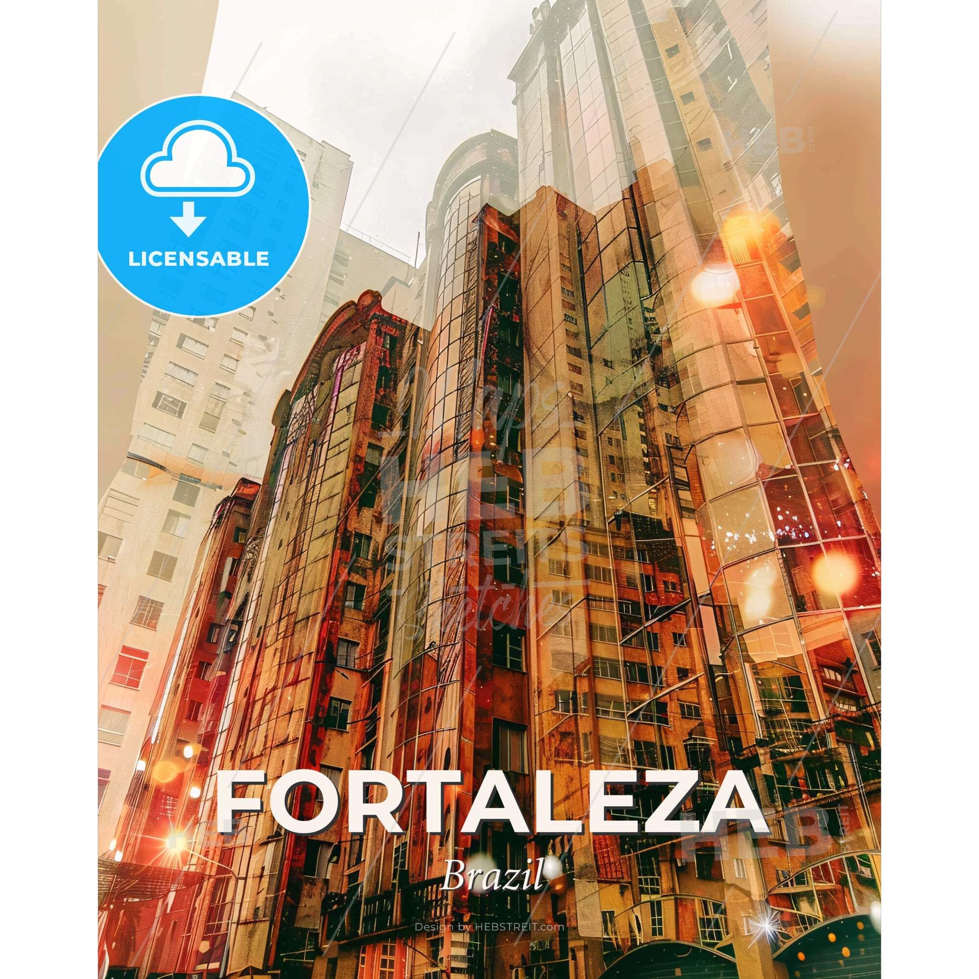 Fortaleza Skyline Composite Art Poster - A city buildings with many windows - Square format print template