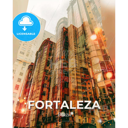 Fortaleza Skyline Composite Art Poster - A city buildings with many windows - Square format print template