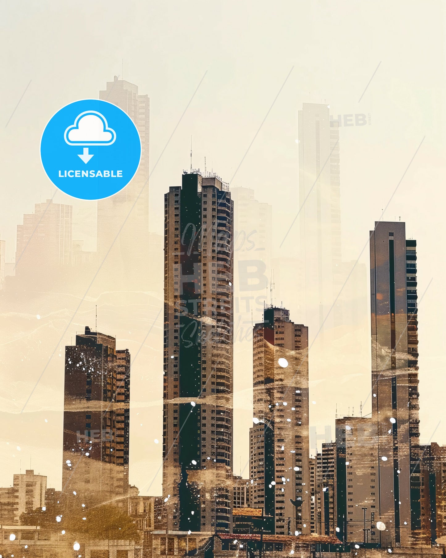 Fortaleza Skyline Cityscape Art Deco Composite Poster - A city skyline with tall buildings