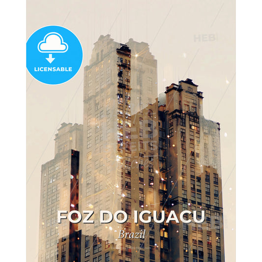 Foz do Iguacu Skyline Double Exposure Art - A tall building with many windows - Square format print template