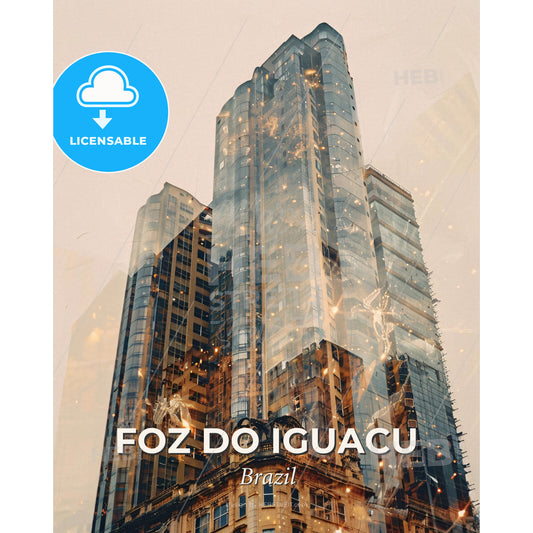 Foz do Iguacu Skyline Night Lights & Architecture - A tall building with a glass facade - Square format print template