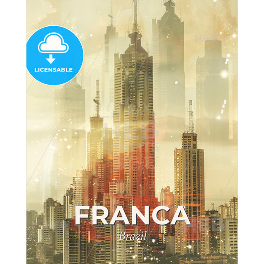 Franca Cityscape Double Exposure Art Poster - A city skyline with many tall buildings - Square format print template