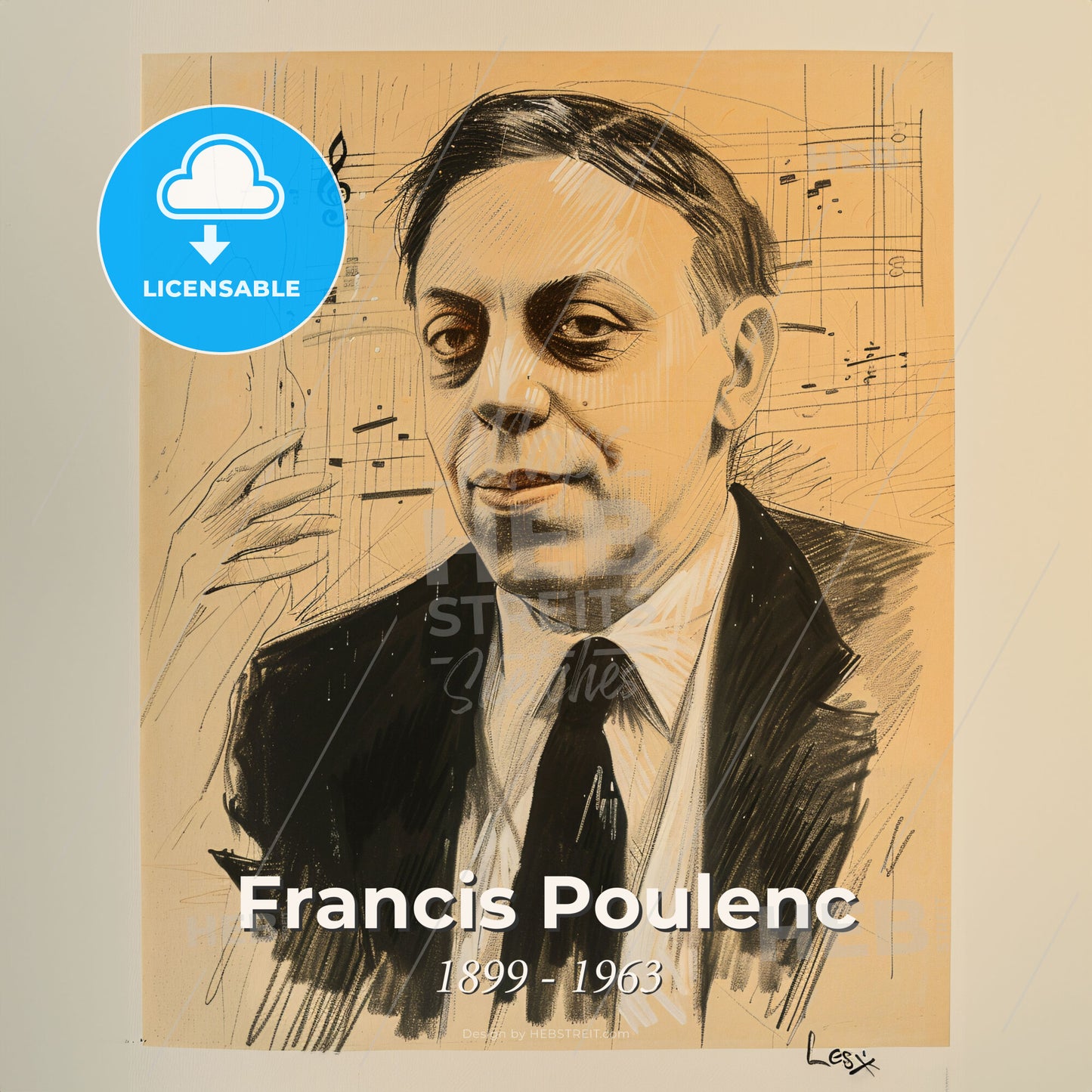 Francis Poulenc, 1899 - 1963, French composer - A Drawing Of A Man Print Template