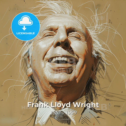 Frank Lloyd Wright, 1867 - 1959, American architect - A Drawing Of A Man Smiling Print Template