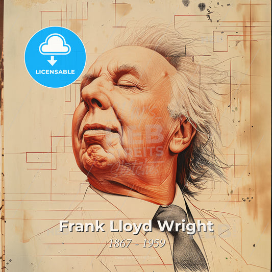 Frank Lloyd Wright, 1867 - 1959, American architect - A Man With His Eyes Closed Print Template