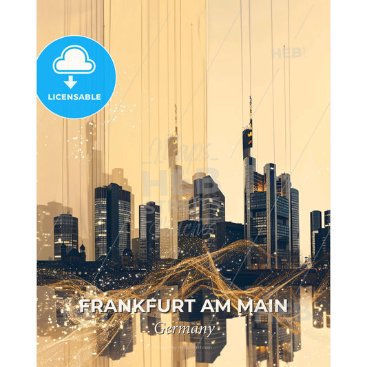 Frankfurt Skyline Silhouette Composite Art Poster - A city skyline with lights and water - Square format print template