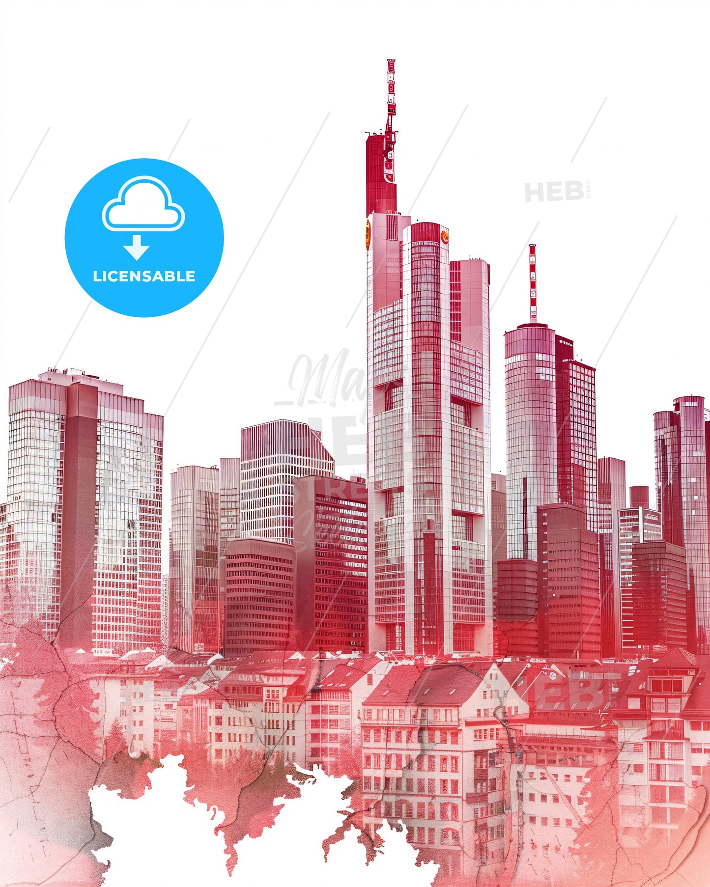 Frankfurt am Main Skyline Double Exposure Composite Art Poster - A city skyline with many tall buildings