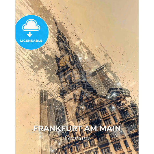 Frankfurt Skyline Cityscape Composite Art Poster - A clock tower in a city - Square format print template
