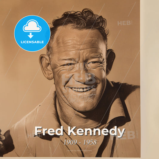 Fred Kennedy, 1909 - 1958, American stuntman and actor - A Man Smiling With A Hand Up Print Template