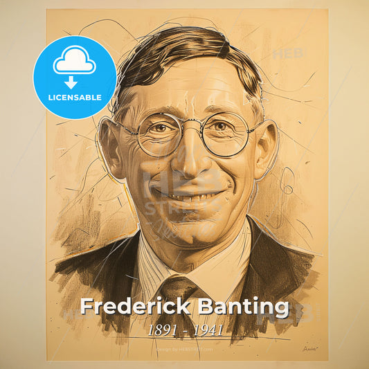 Frederick Banting, 1891 - 1941, Canadian medical scientist - A Drawing Of A Man Wearing Glasses Print Template