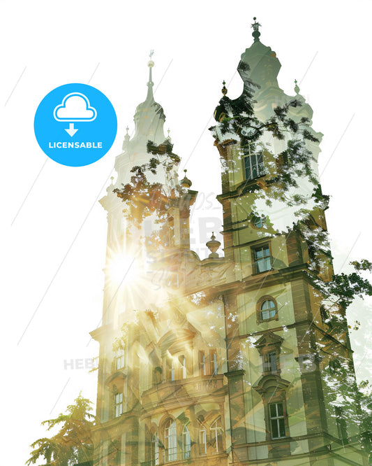 Freiburg Skyline Composite Art Bright Poster - A building with a tall tower