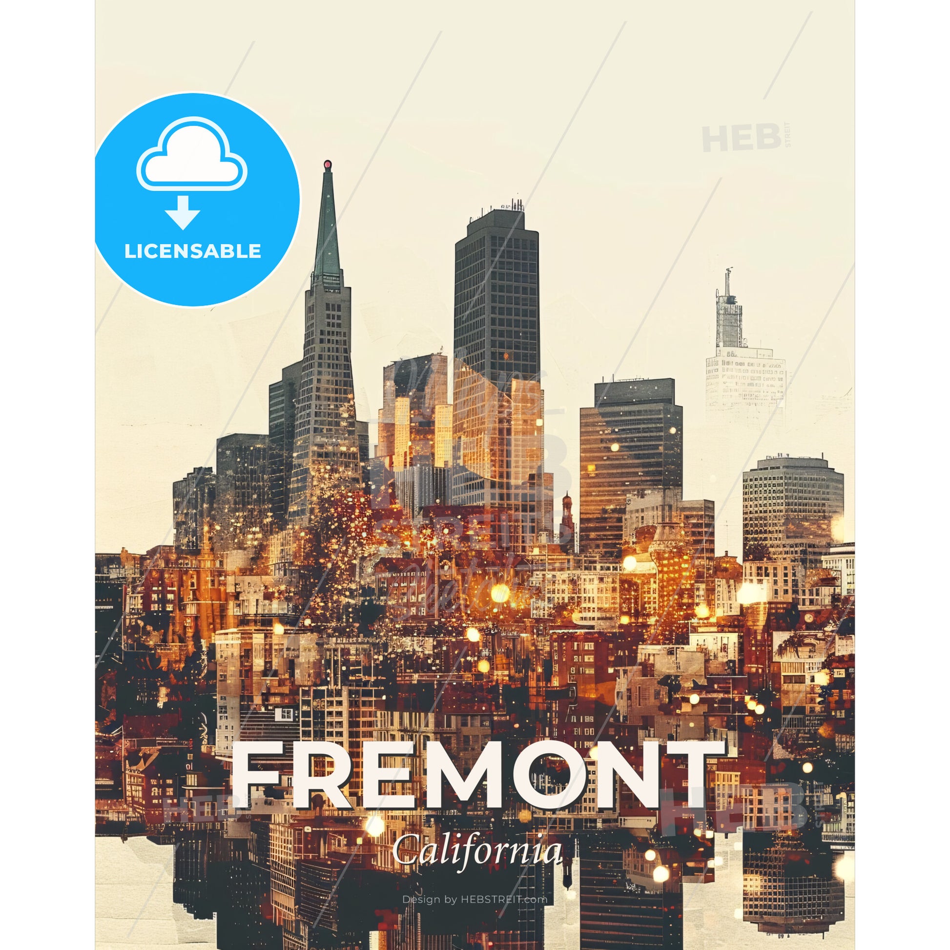 Fremont Skyline Composite Art: Iconic Architecture and City Lights - A city skyline with many tall buildings - Square format print template