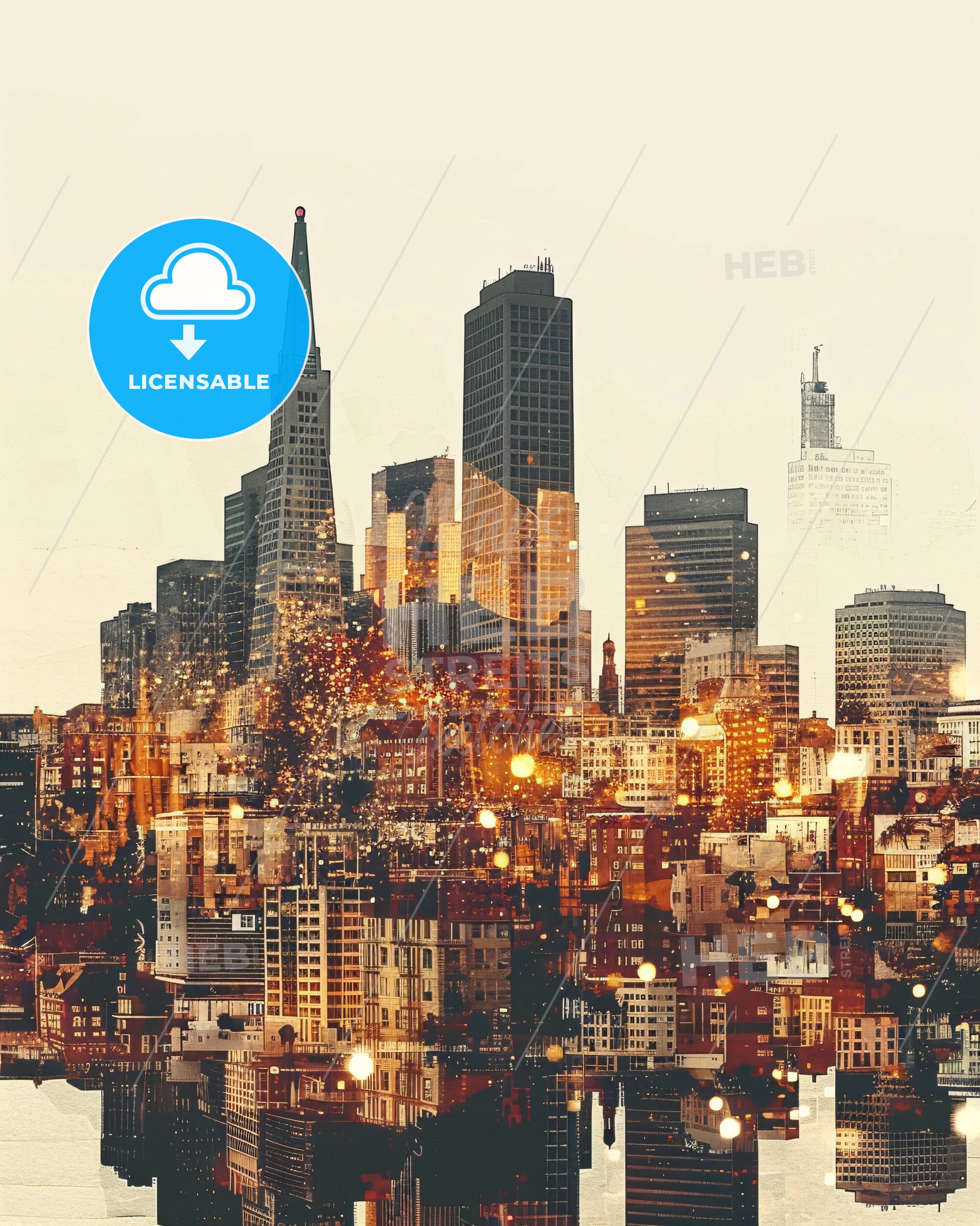 Fremont Skyline Composite Art: Iconic Architecture and City Lights - A city skyline with many tall buildings