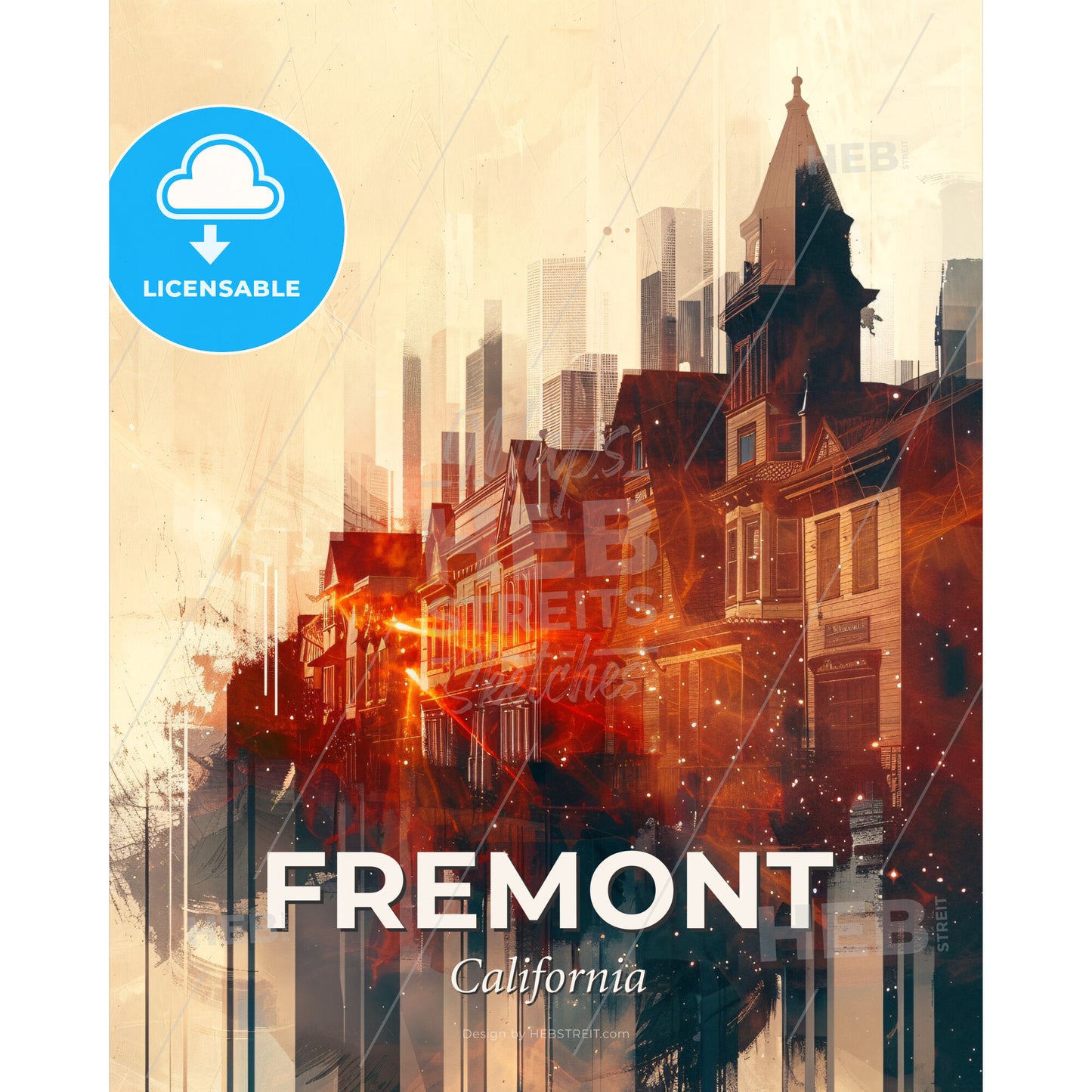 Fremont Skyline Double Exposure Composite Art - A row of buildings with a city in the background - Square format print template