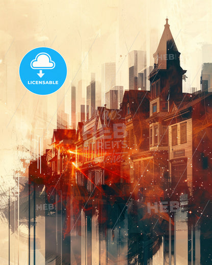 Fremont Skyline Double Exposure Composite Art - A row of buildings with a city in the background