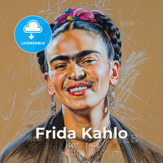 Frida Kahlo, 1907 - 1954, Mexican painter - A Woman With Braids And Earrings Print Template