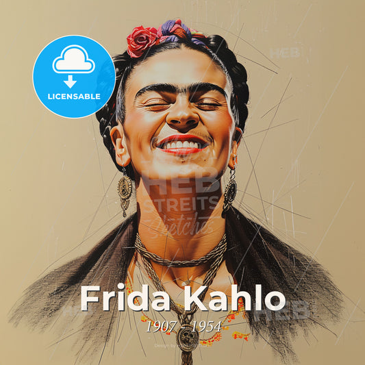 Frida Kahlo, 1907 - 1954, Mexican painter - A Woman With Braids And Flowers In Her Hair Print Template