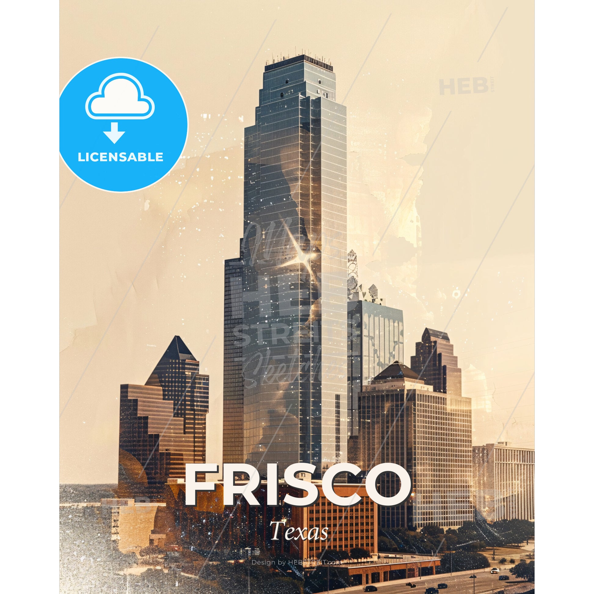 Frisco Texas City Skyline Double Exposure Art - A city skyline with many tall buildings - Square format print template