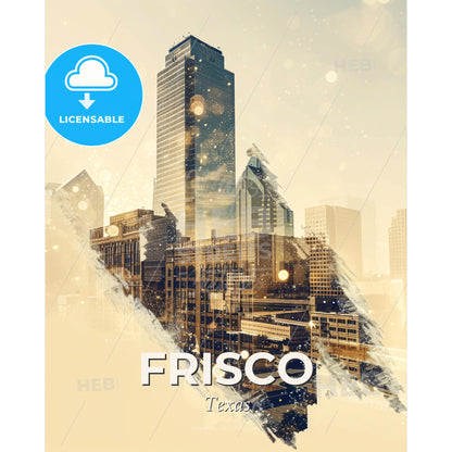 Frisco Texas Cityscape Night Lights Artwork - A city skyline with many buildings - Square format print template
