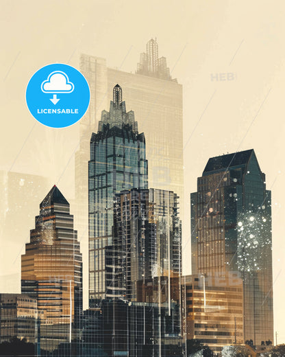 Frisco City Skyline Double Exposure Art Poster - A city skyline with many tall buildings