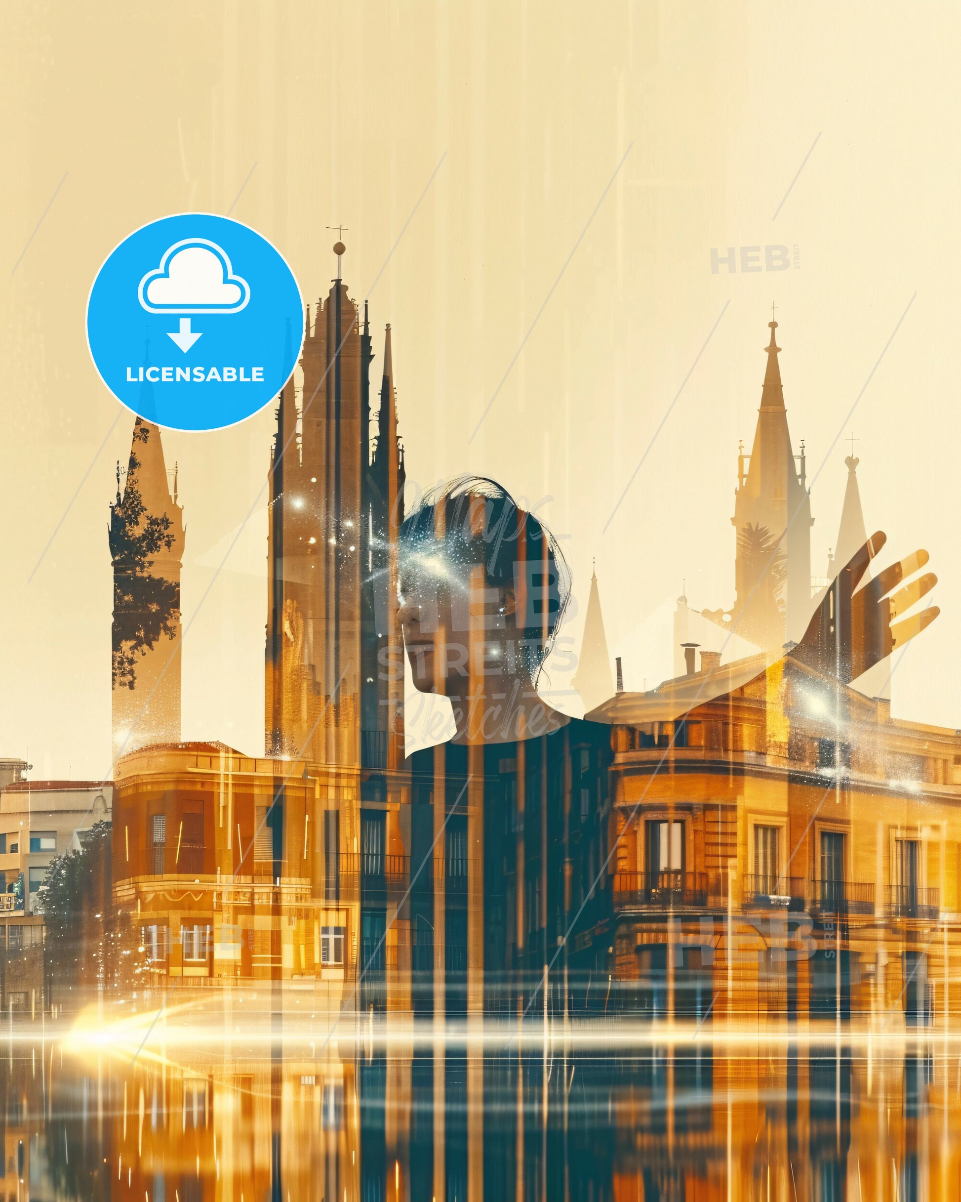 Fuencarral-El Pardo: Double Exposure Cityscape Skyline - A man standing in front of a building