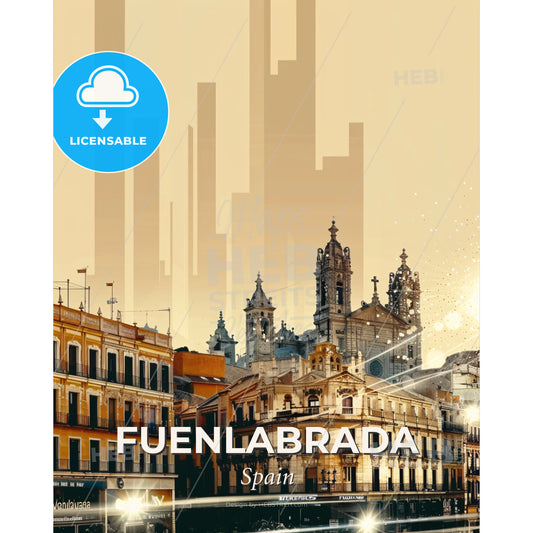 Fuenlabrada Skyline Double Exposure Art Poster - A city with buildings and a city skyline - Square format print template