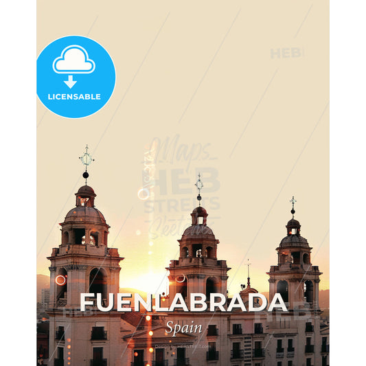 Fuenlabrada Cityscape Art: Skyline and Architecture - A group of towers with a sunset behind them - Square format print template