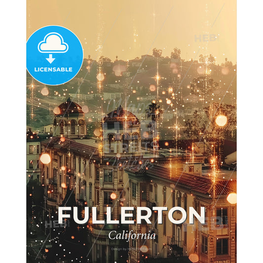 Fullerton Skyline Delights in Beige - A building with a roof and lights - Square format print template
