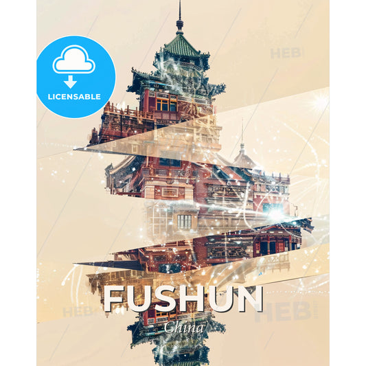 Fushun, China: City Lights, City Dreams - A building with a tower and a green roof - Square format print template