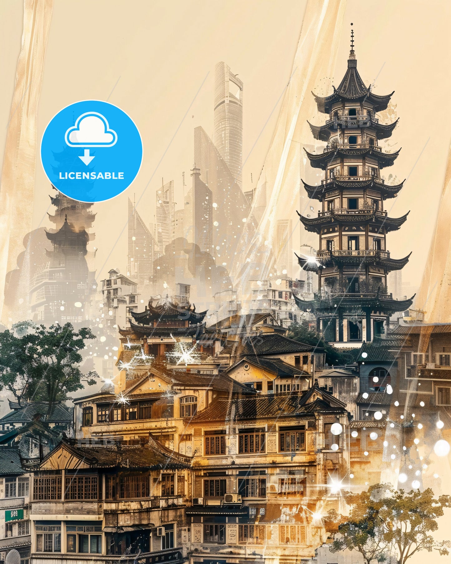 Fuzhou Memory of China Skyline Poster - A building with a tall tower