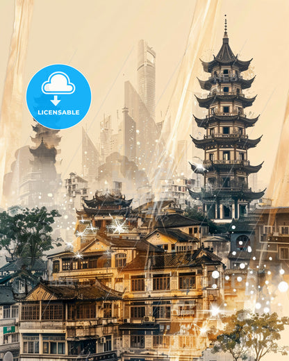 Fuzhou Memory of China Skyline Poster - A building with a tall tower