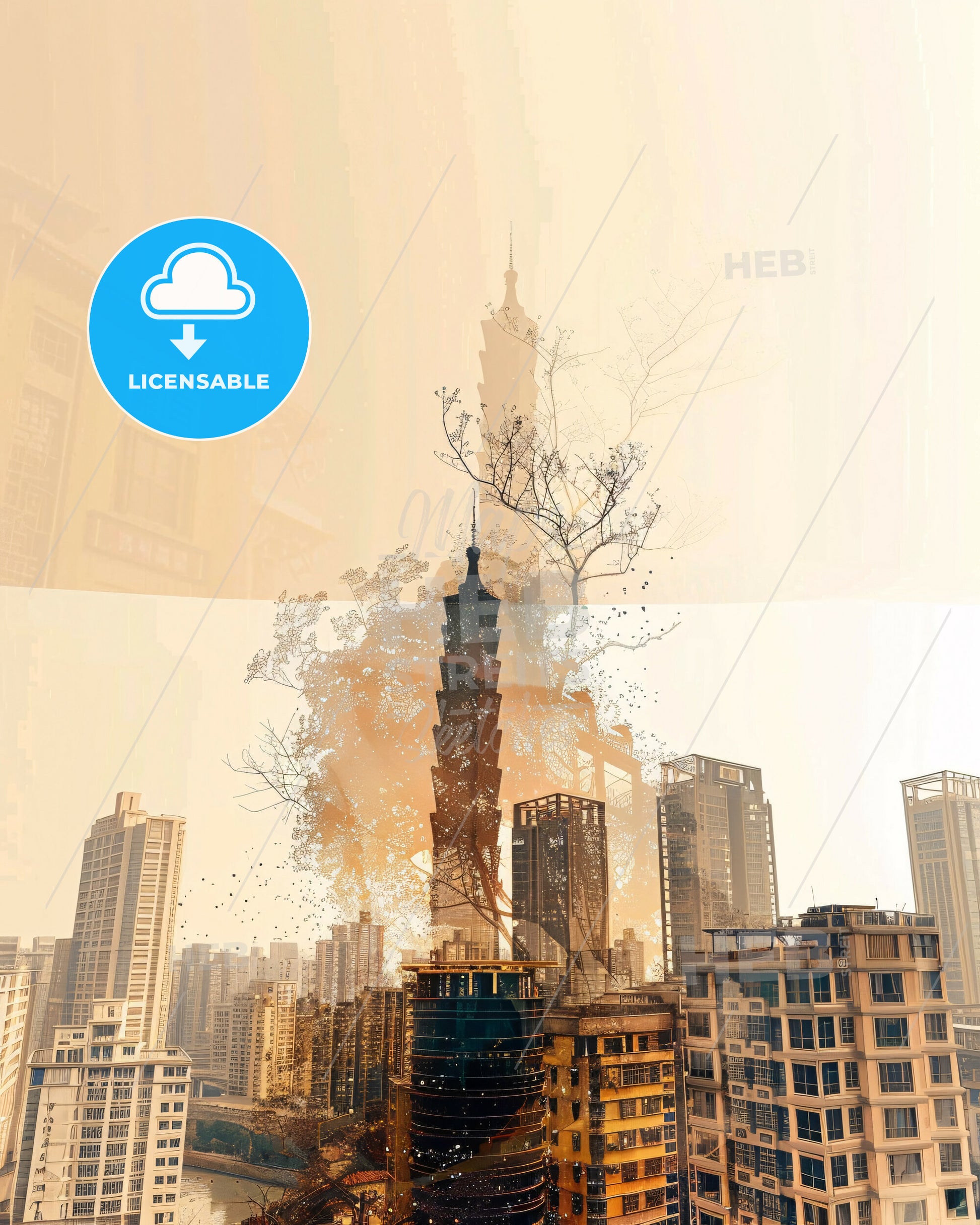 Fuzhou China Skyline Poster Bright Beige Paper - A city with a tall building