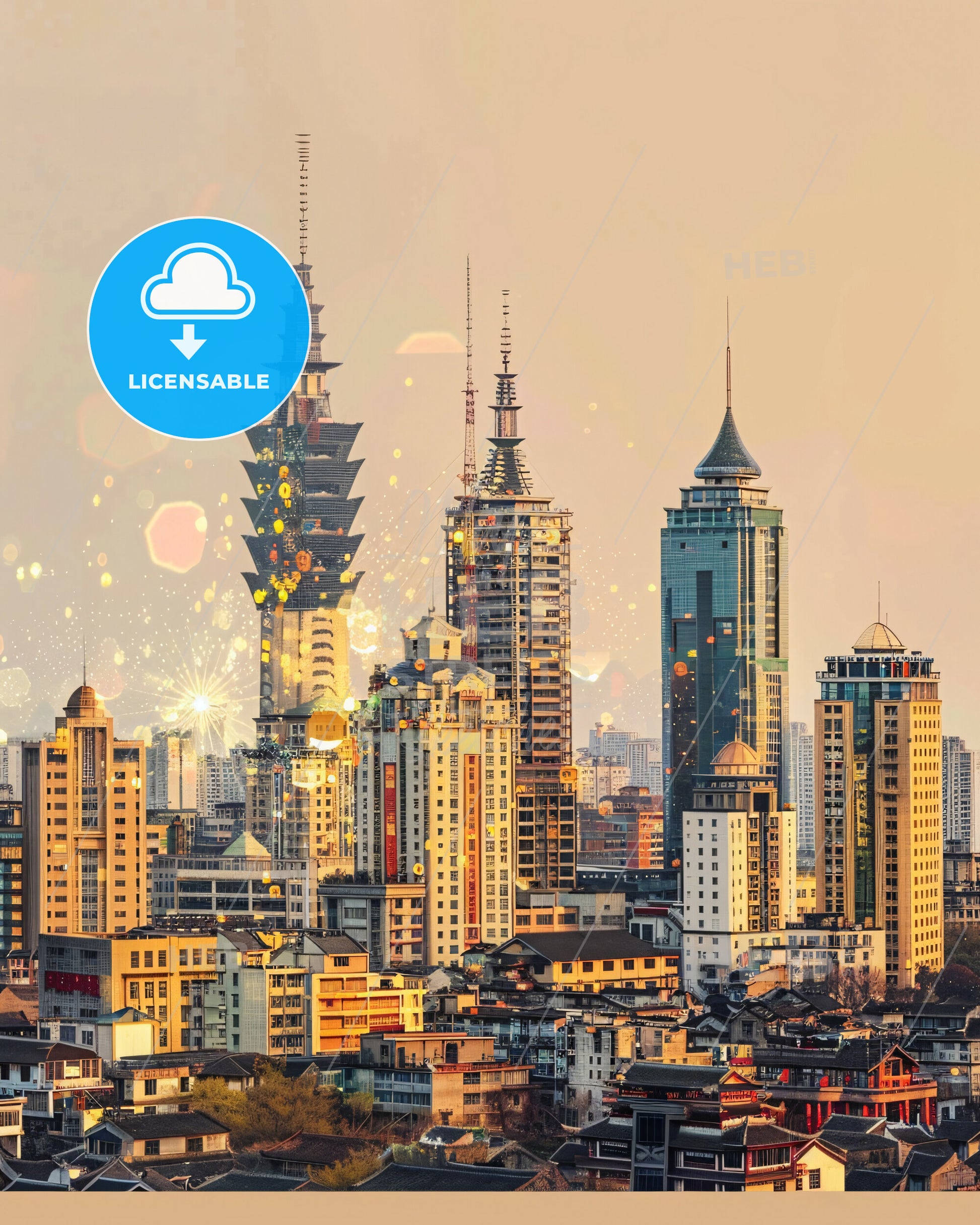 Fuzhou Skyline Composite Art Print - A city with many tall buildings