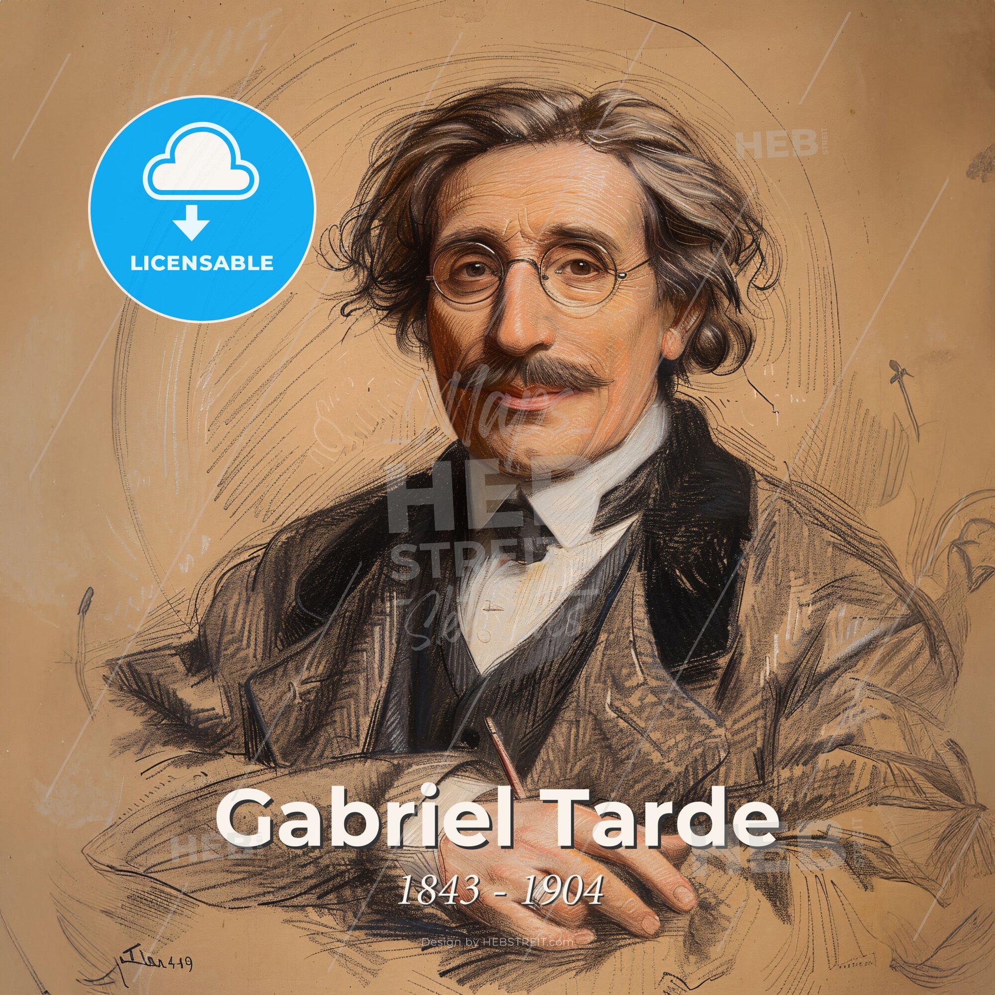 Gabriel Tarde, 1843 - 1904, French sociologist and criminologist - A Man With A Mustache Wearing Glasses And A Suit Print Template
