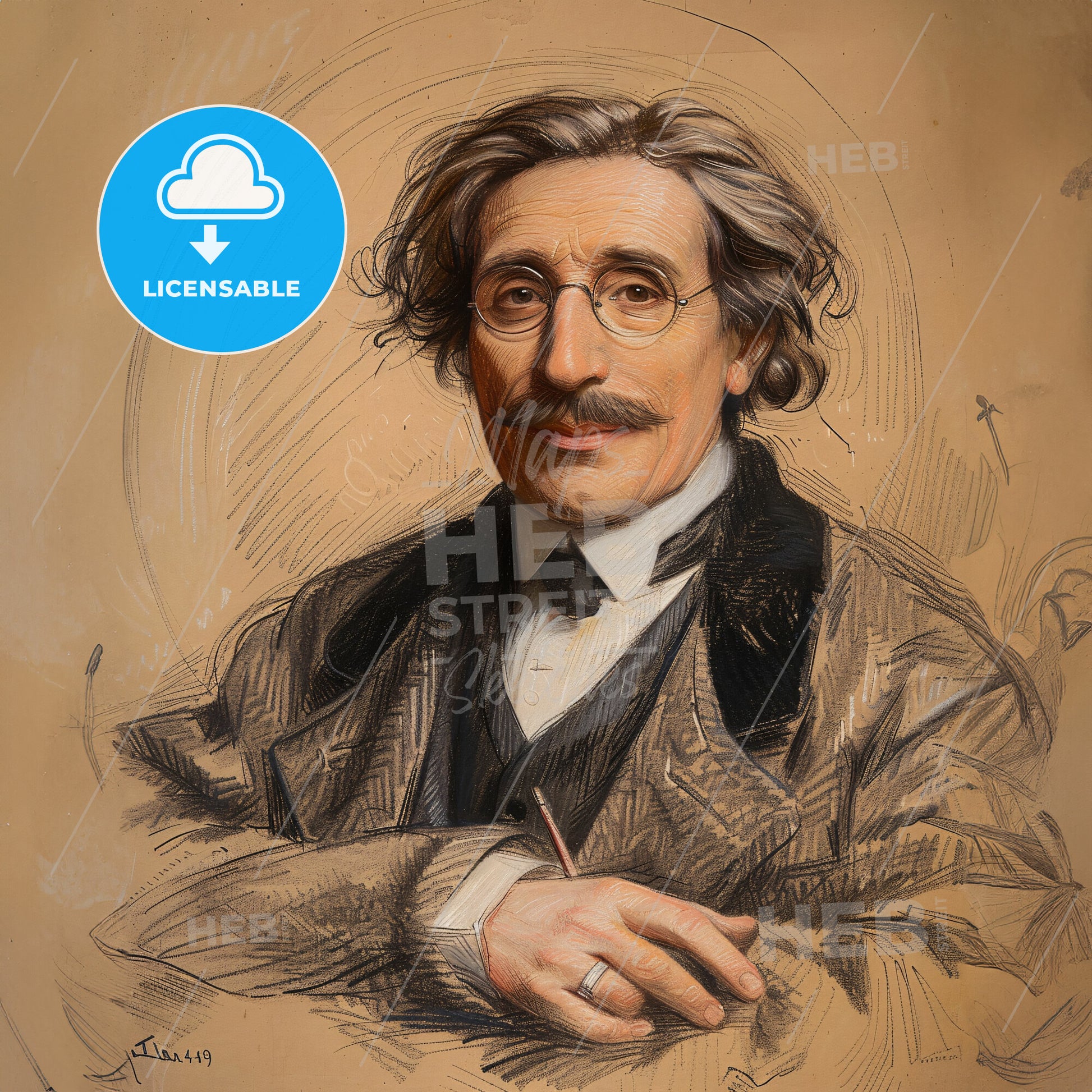 Gabriel Tarde, 1843 - 1904, French sociologist and criminologist - A Man With A Mustache Wearing Glasses And A Suit