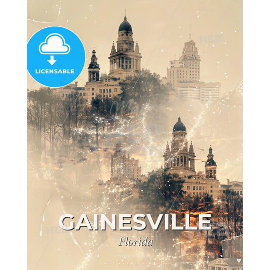 Gainesville Skyline: Iconic Architecture with a Modern Twist - A city with many towers and trees - Square format print template