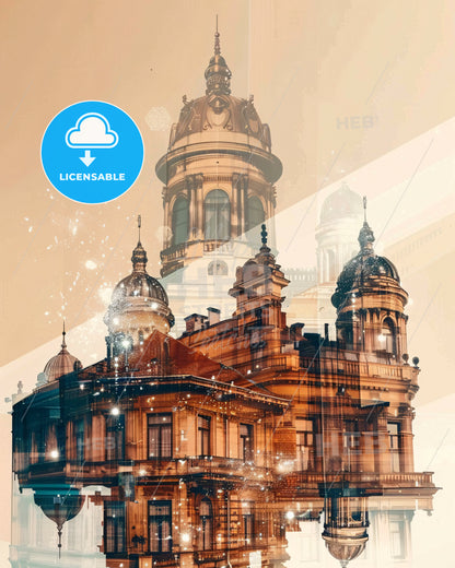 GalaÈ›i City Moodscape: Double Exposure Architecture - A building with a dome shaped roof