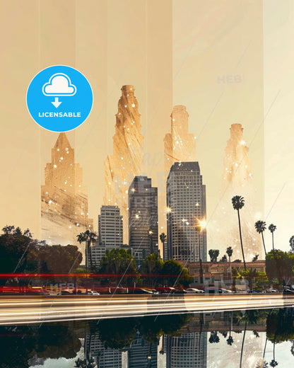 Garden Grove City Skyline Composite Art Poster - A city skyline with trees and cars