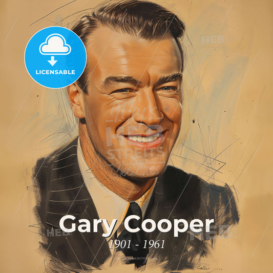 Gary Cooper, 1901 - 1961, American actor - A Man In A Suit Print Template