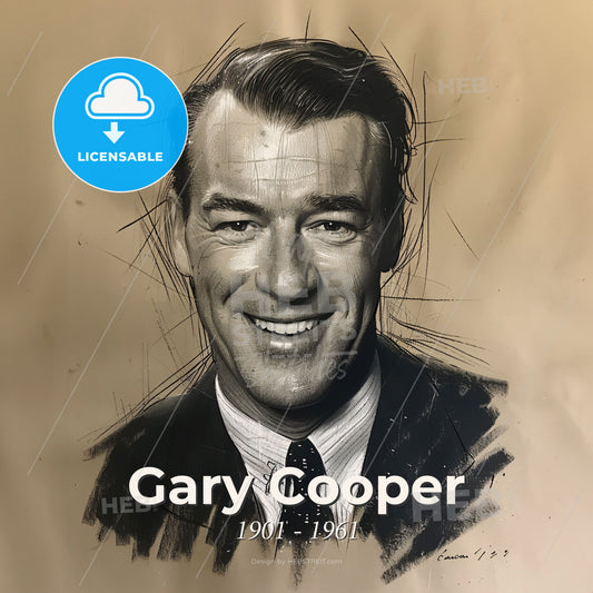 Gary Cooper, 1901 - 1961, American actor - A Drawing Of A Man Smiling Print Template