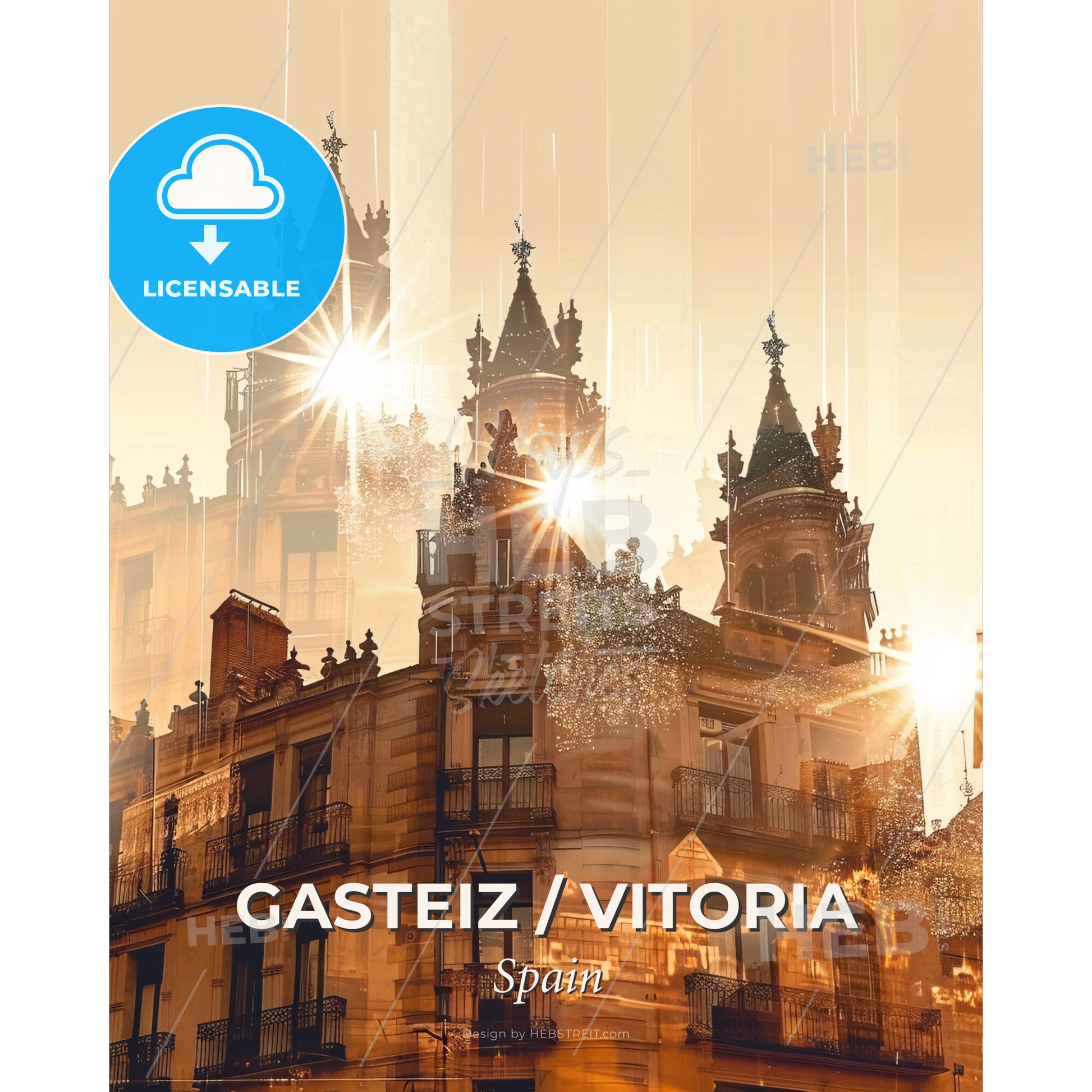 Gasteiz / Vitoria City Skyline Composite Art Poster - A building with a tower and a balcony - Square format print template
