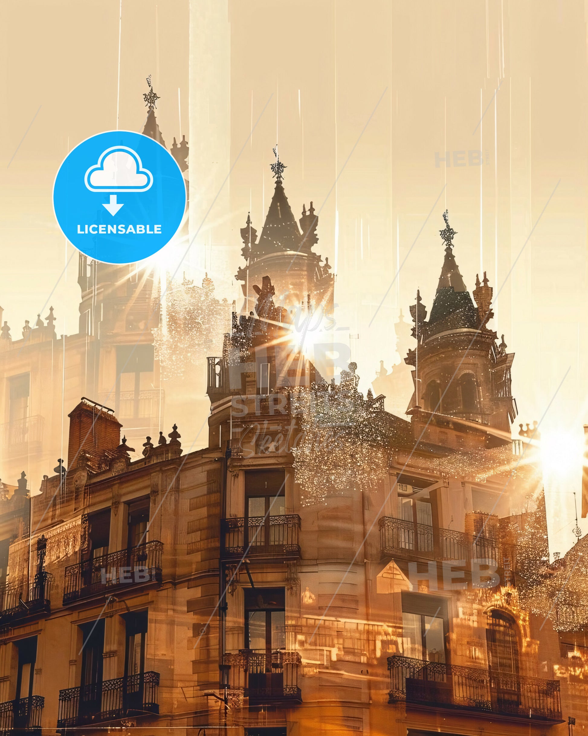 Gasteiz / Vitoria City Skyline Composite Art Poster - A building with a tower and a balcony