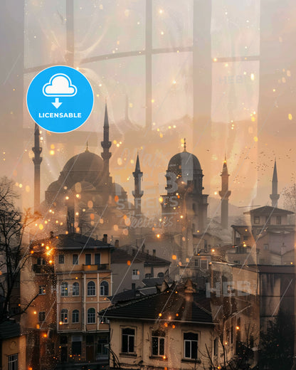 Gaziantep Cityline and Local Icons Composite Poster - A city with many towers and a window
